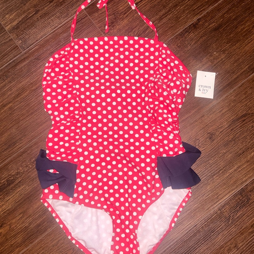Crown & Ivy Red and White One Piece Swimsuit